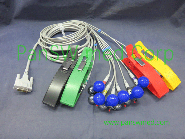 compatible Schiller ECG cable with suction balls and ECG clamps