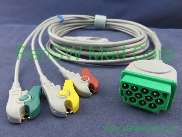 compatible GE medical ECG cable, 3 leads, IEC color clip