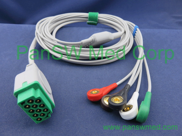 GE Medical ECG cable 5 leads AHA snap