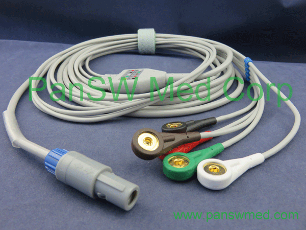 biosys ECG cable 5 leads snap AHA color
