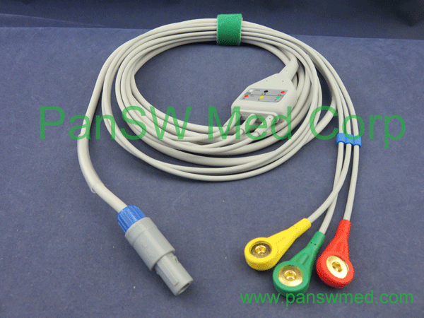 compatible biosys ecg cable 3 leads IEC color snap