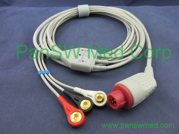 bionet ecg cable 3 leads aha color snap
