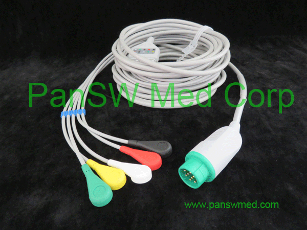 compatible ecg cable for boztron 5 leads IEC color snap