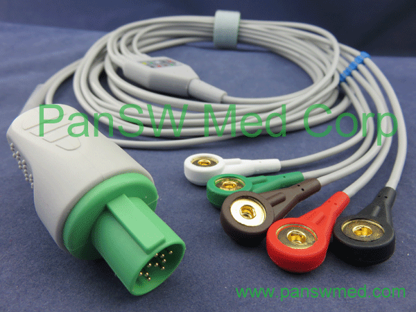 GE Hellige ECG cable 5 leads AHA snap