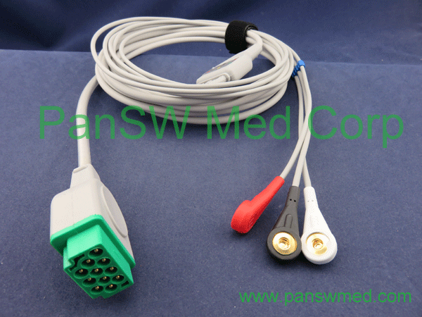 compatible ECG cable for GE medical integrated ecg cables, 3 leads AHA snap