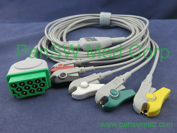 ge medical ECG cable integrated 5 leads, IEC color, clip