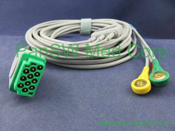 compatible ECG cable for GE medical, 3 leads IEC snap
