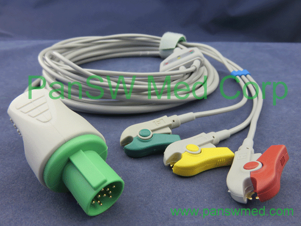 compatible GE Hellige ECG cable 3 leads IEC clip