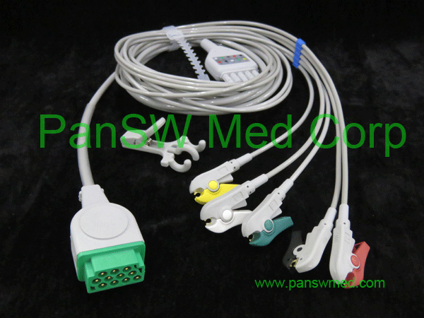 compatible ecg cable for GE medical IEC color clip 5 leads
