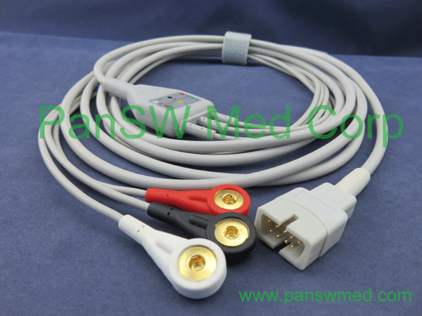 compatible MEK ecg cable 3 leads, AHA color snap