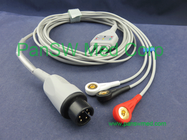 3 leads AHA color snap ECG cable