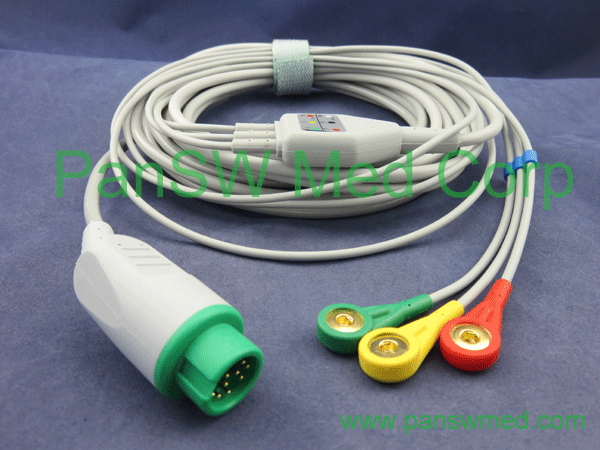 mindray ECG cable for mindray 3 leads IEC color snap