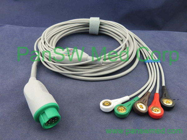 comaptible Mindray ECG cable integrated cable, 5 leads, AHA color snap