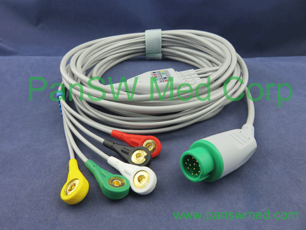 comaptible mindray ecg cable integrated cable, 5 leads, IEC color snap