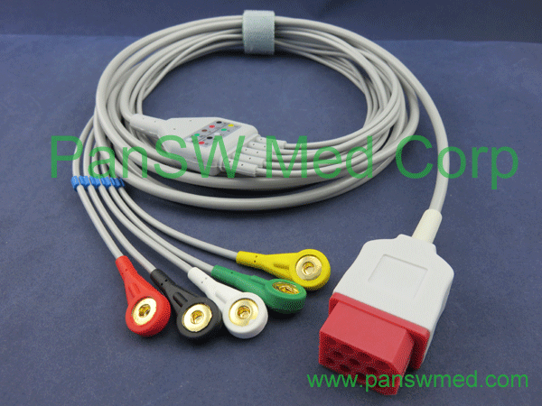 compatible Bionet ecg cable 5 leads IEC color snap