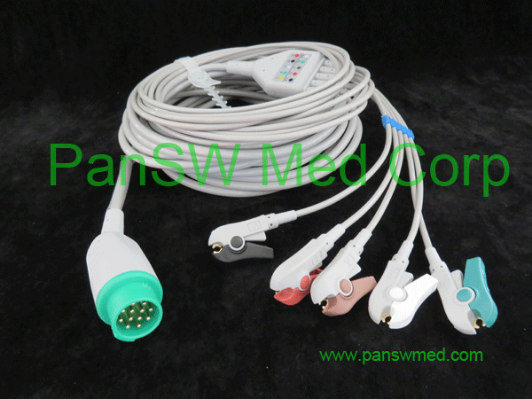 compatible boztron ECG cable, 5 leads, AHA clip