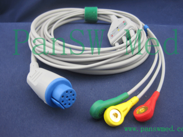 datex ohmeda ECG cable integrated 3 leads, IEC snap