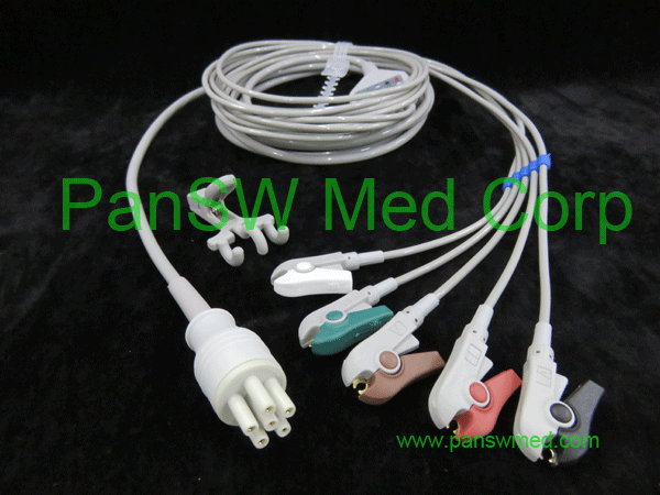 compatible ecg cable for colin, 5 leads, AHA color, clip