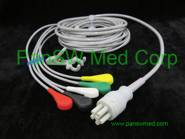 compatible ecg cables for colin, integrated cables, 5 leads, IEC color, snap