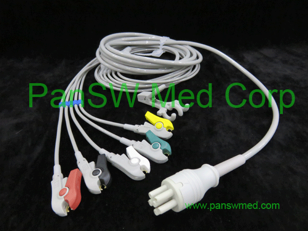 compatible ecg cable for colin, IEC color, clip, 5 leads, integrated cable