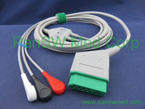 compatible nihon kohden ecg cable 3 leads AHA　color snap
