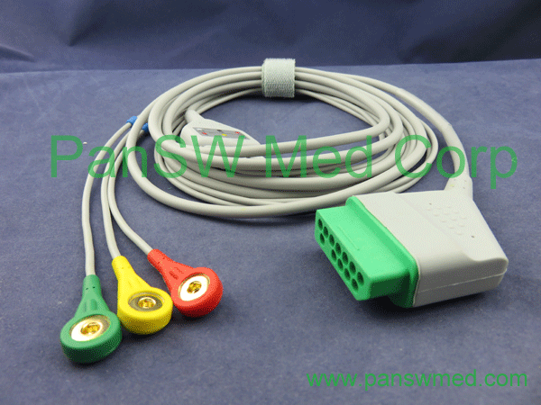 compatible nihon kohden ecg cable 3 leads IEC color snap