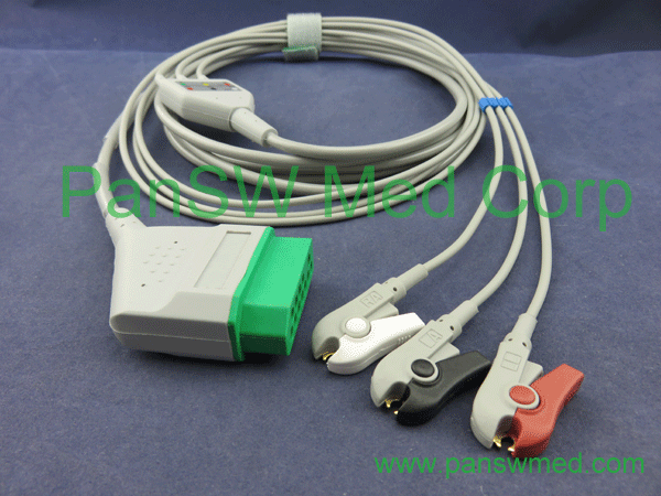 compatible Nihon Kohden ECG cable 3 leads AHA color clip
