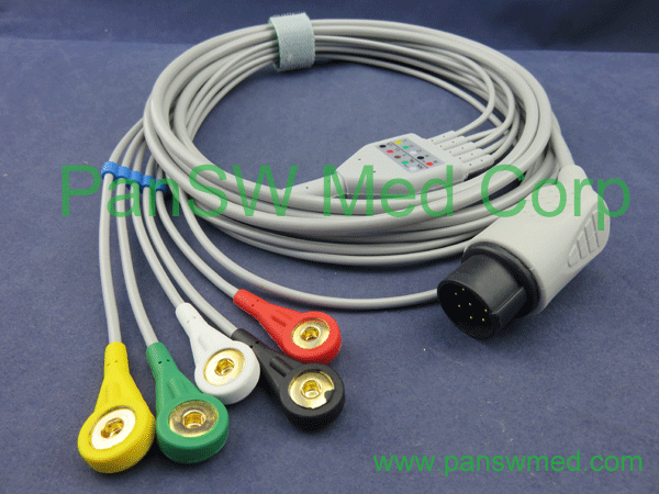 compatible Nihon Kohden ECG cable 5 leads IEC color snap