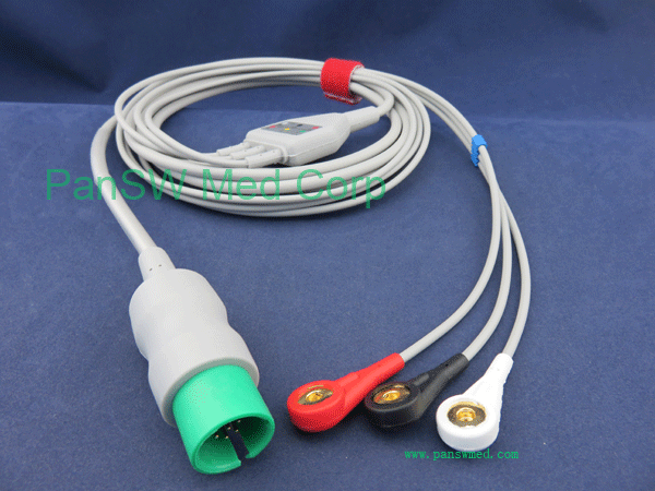 spacelabs ECG cable 3 leads snap AHA color